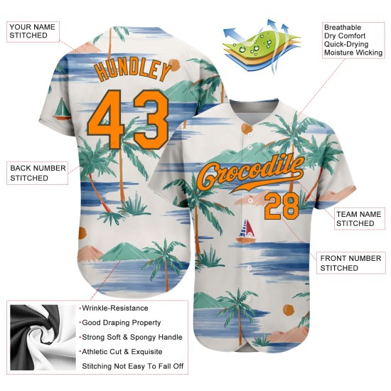 Creme Orange-Olive Strand Muster Jersey Insel Design Kokosnuss Authentische Palmen Bucht Und 3D Custom Segelboot Baseball Creme Orange-Olive Strand Muster Jersey Insel Design Kokosnuss Authentische Palmen Bucht Und 3D Custom Segelboot Baseball