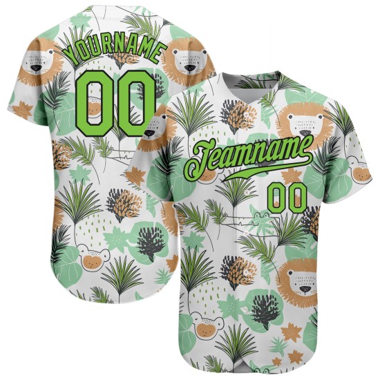Lions Custom Neon 3D Hawaii Authentic Palm Jersey Blätter Muster Design Baseball Und Weiß Grün-Schwarz Lions Custom Neon 3D Hawaii Authentic Palm Jersey Blätter Muster Design Baseball Und Weiß Grün-Schwarz
