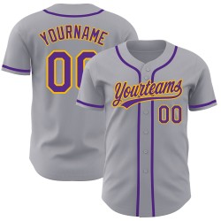 Graues, individuelles authentisches lila-goldenes Baseballtrikot