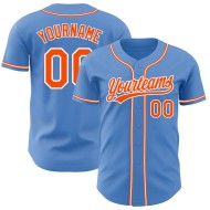 Benutzerdefiniertes Blau-Orange-Weißes Baseball-Puder-Trikot Authentic