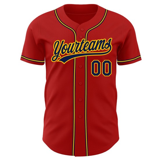 Marineblau-Gold Custom Red Authentic Baseballtrikot