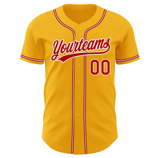 Jersey Authentic Baseball Rot-Weiß Custom Gold Jersey Authentic Baseball Rot-Weiß Custom Gold