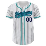 Weiß Navy Authentic Teal Jersey Custom Baseball Nadelstreifen