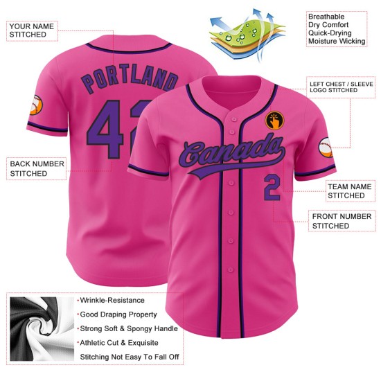 Baseball Authentic Custom Lila-Schwarz Trikot Pink