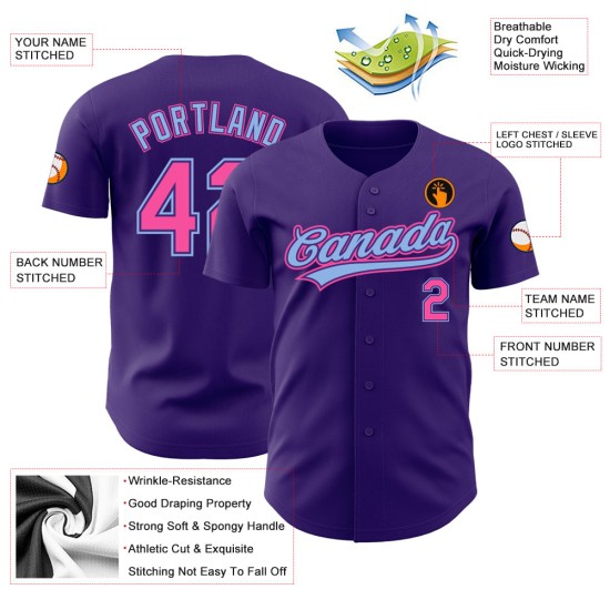 Pink-Light Jersey Custom Baseball Authentic Lila Blau