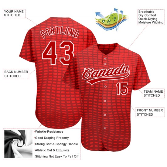 Authentisches Musterdesign 3D Baseball Rot-Weiß Trikot Custom Rot Authentisches Musterdesign 3D Baseball Rot-Weiß Trikot Custom Rot