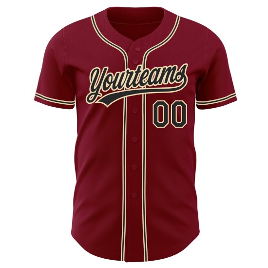 Jersey Custom Authentic Cream Baseball Schwarz-City Crimson