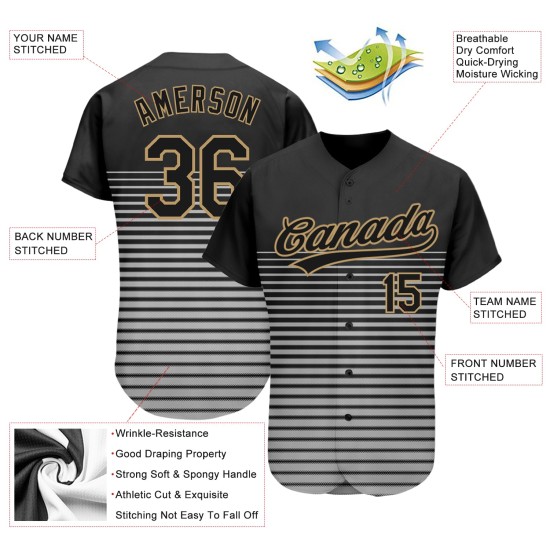Altgold-Grau Jersey Schwarz Baseball Design Benutzerdefinierte 3D Muster Authentische Schwarz Altgold-Grau Jersey Schwarz Baseball Design Benutzerdefinierte 3D Muster Authentische Schwarz