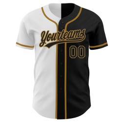 Authentisches Jersey Custom Black Gold Split Black Baseball Fashion Weiß-Old
