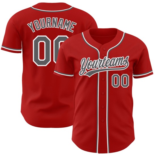 Authentisches rotes Steel Custom Baseball-Trikot Grau-Weiß