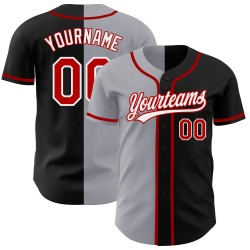 Split Schwarz Jersey Baseball Authentische Custom Rot-Grau Mode