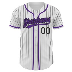 Authentisches Lila Baseball-Trikot mit weißen Nadelstreifen und schwarzem Authentisches Lila Baseball-Trikot mit weißen Nadelstreifen und schwarzem