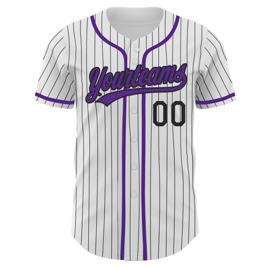 Authentisches Lila Baseball-Trikot mit weißen Nadelstreifen und schwarzem Authentisches Lila Baseball-Trikot mit weißen Nadelstreifen und schwarzem