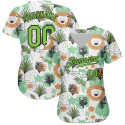 Lions Custom Neon 3D Hawaii Authentic Palm Jersey Blätter Muster Design Baseball Und Weiß Grün-Schwarz