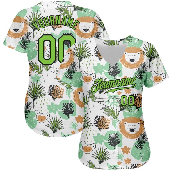 Lions Custom Neon 3D Hawaii Authentic Palm Jersey Blätter Muster Design Baseball Und Weiß Grün-Schwarz Lions Custom Neon 3D Hawaii Authentic Palm Jersey Blätter Muster Design Baseball Und Weiß Grün-Schwarz