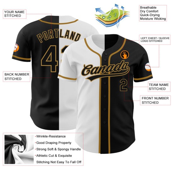 Authentisches Jersey Custom Black Gold Split Black Baseball Fashion Weiß-Old Authentisches Jersey Custom Black Gold Split Black Baseball Fashion Weiß-Old