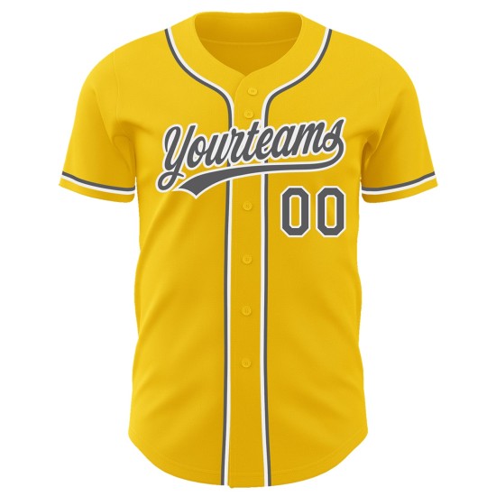 Authentisches, individuelles gelbes Baseball-Trikot Stahlgrau-Weiß
