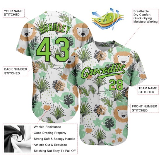 Lions Custom Neon 3D Hawaii Authentic Palm Jersey Blätter Muster Design Baseball Und Weiß Grün-Schwarz Lions Custom Neon 3D Hawaii Authentic Palm Jersey Blätter Muster Design Baseball Und Weiß Grün-Schwarz