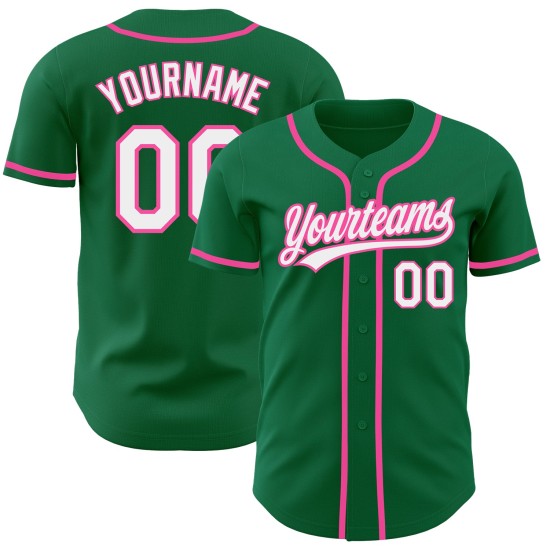 Authentisches Baseball-Custom-Trikot Kelly Grün Weiß-Pink Authentisches Baseball-Custom-Trikot Kelly Grün Weiß-Pink
