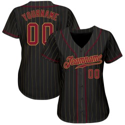 Nadelstreifen authentische benutzerdefinierte Crimson-Old Gold Gold Baseball schwarz Jersey alt