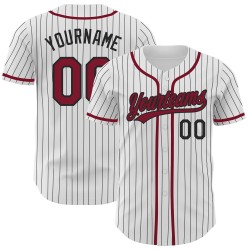 Nadelstreifen Baseball Schwarz Authentic Weiß Custom Crimson Jersey