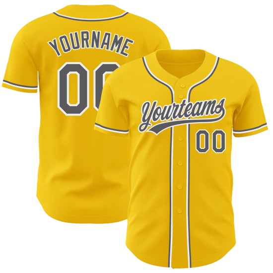 Authentisches, individuelles gelbes Baseball-Trikot Stahlgrau-Weiß