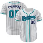Weiß Navy Authentic Teal Jersey Custom Baseball Nadelstreifen