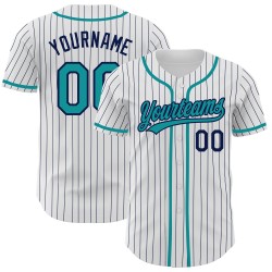 Weiß Navy Authentic Teal Jersey Custom Baseball Nadelstreifen