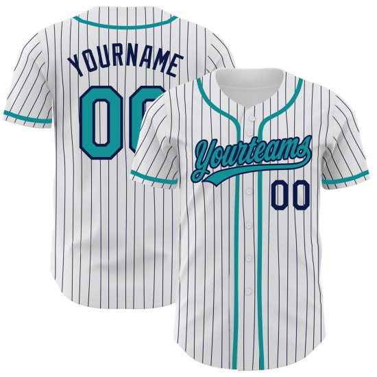 Weiß Navy Authentic Teal Jersey Custom Baseball Nadelstreifen