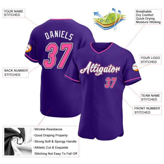 Benutzerdefinierte Lila Authentic Baseball Trikot Pink-Schwarz Benutzerdefinierte Lila Authentic Baseball Trikot Pink-Schwarz